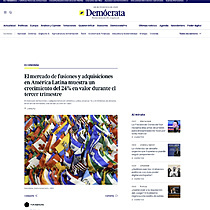 El mercado de fusiones y adquisiciones en Am�rica Latina muestra un crecimiento del 24% en valor durante el tercer trimestre